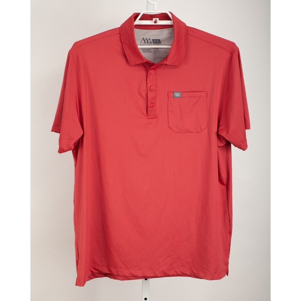 Matte Grey Polo Shirt Men XXL Red Short Sleeve Stretch Performance Golf Top